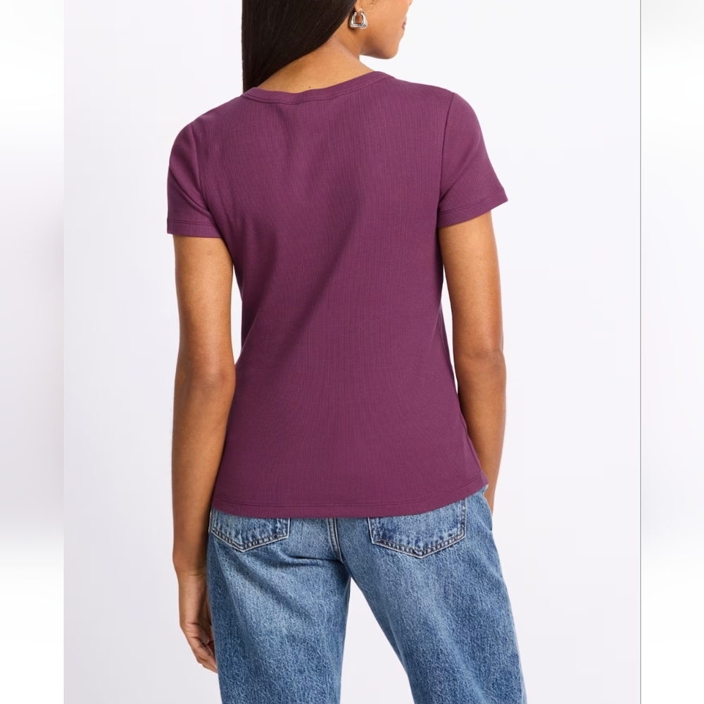 Pearl Cotton Ribbed Crewneck Tee In Purple - Picture 3 of 10